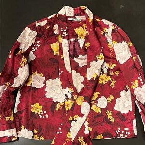 Alice + Olivia Red and Yellow Floral Blouse size M